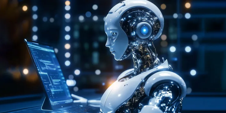 An illustration of repetitive business tasks being automated with AI.