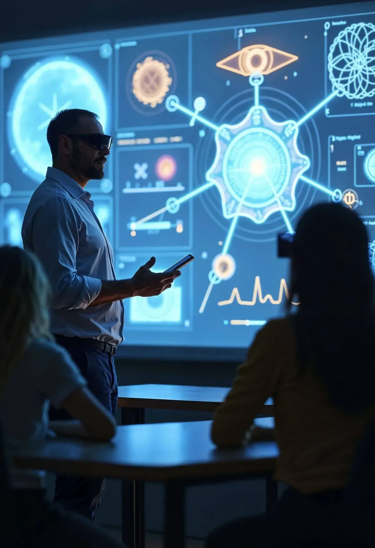AI pilot to production workflow with business team analysing an AI technology dashboard.