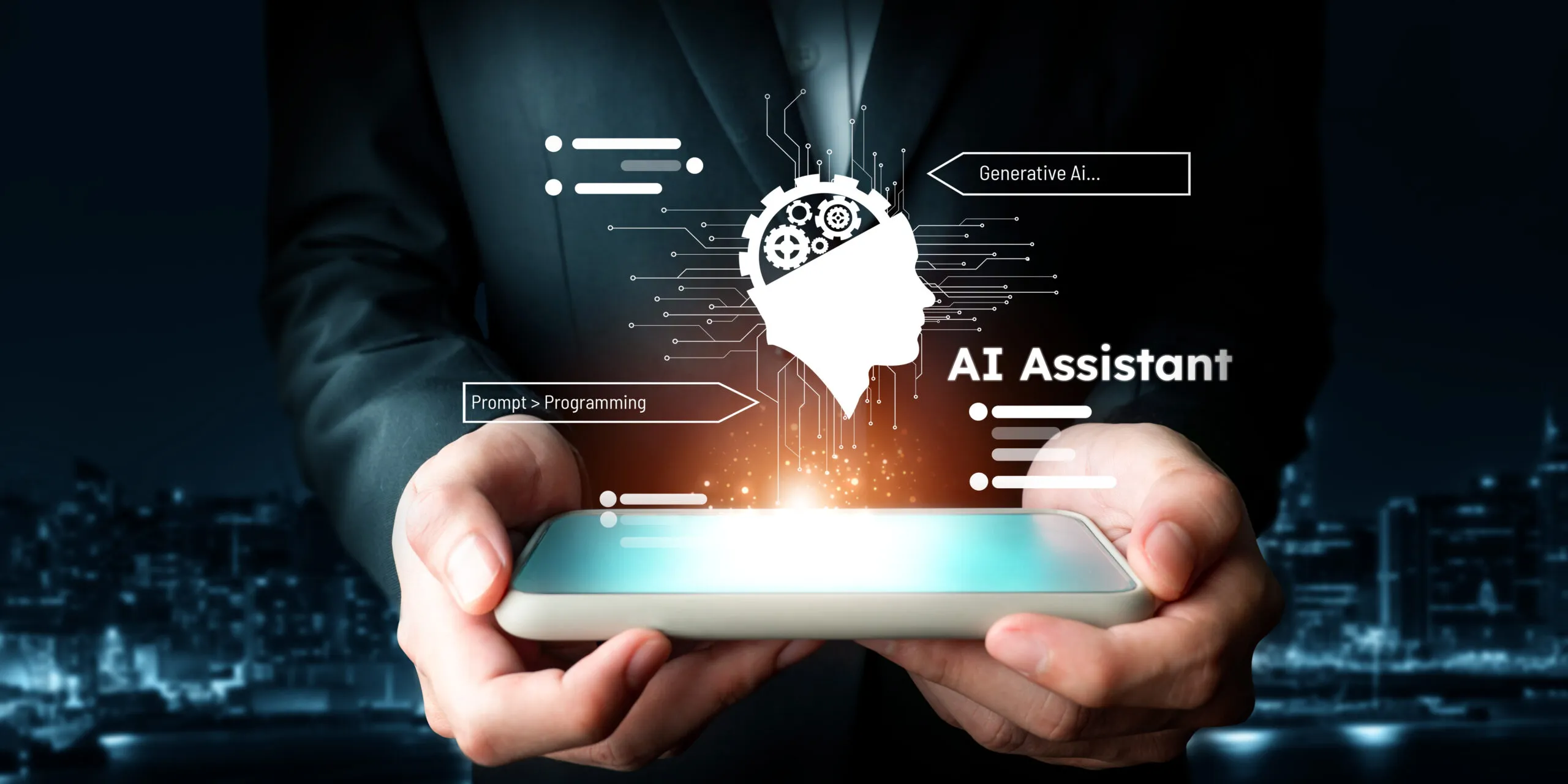 A person interacting with an AI virtual assistant