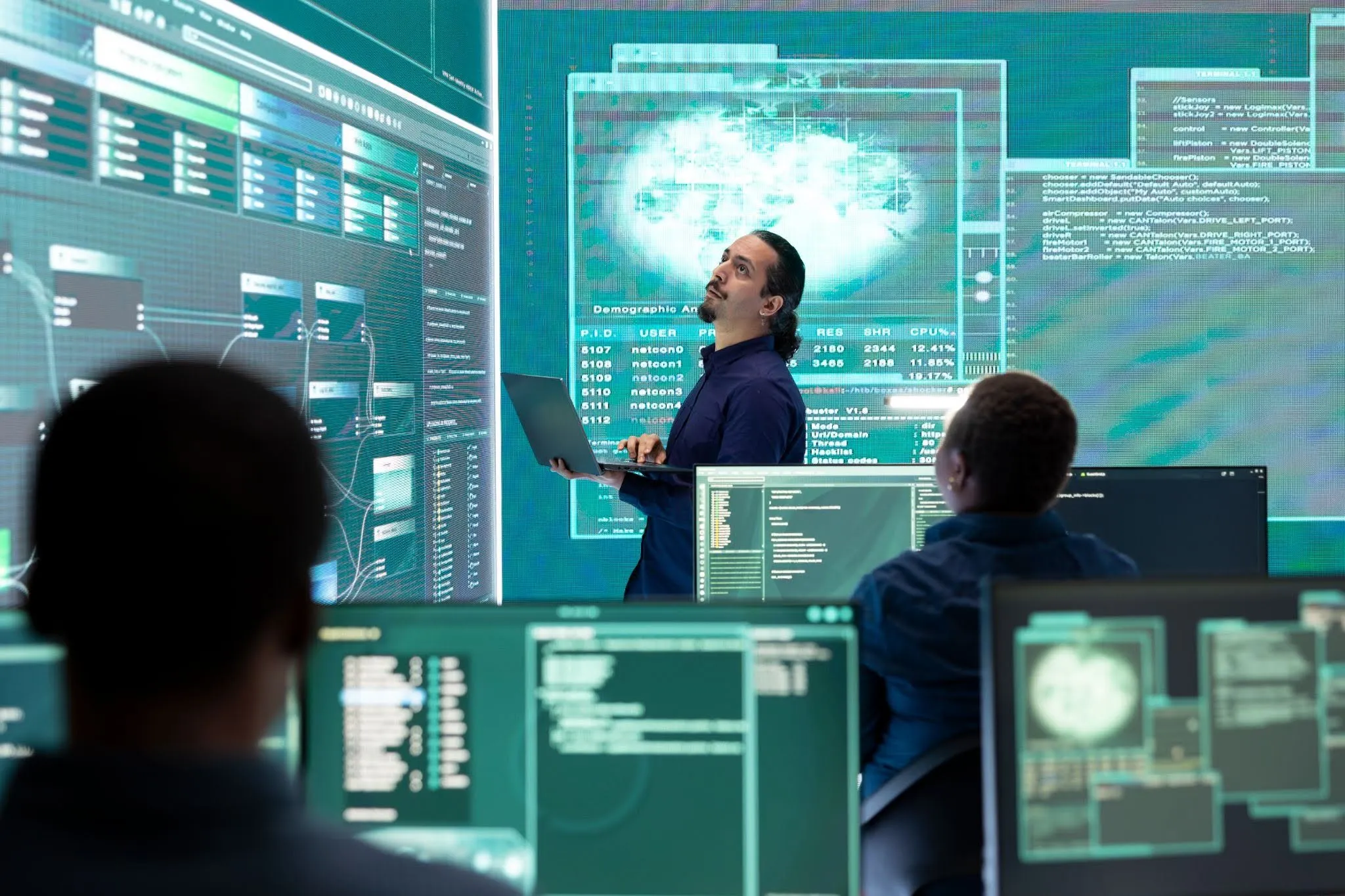 IT security team monitoring enterprise systems and digital dashboards to identify unauthorised AI usage