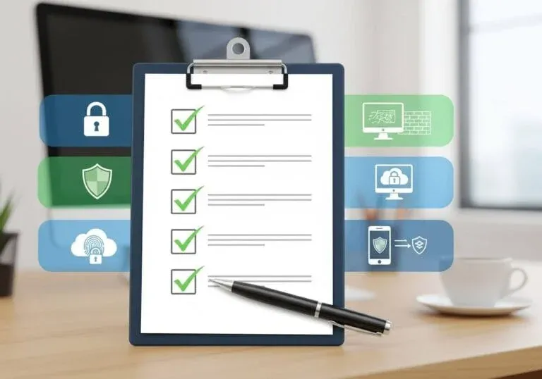 An illustration of a cybersecurity checklist for a small business