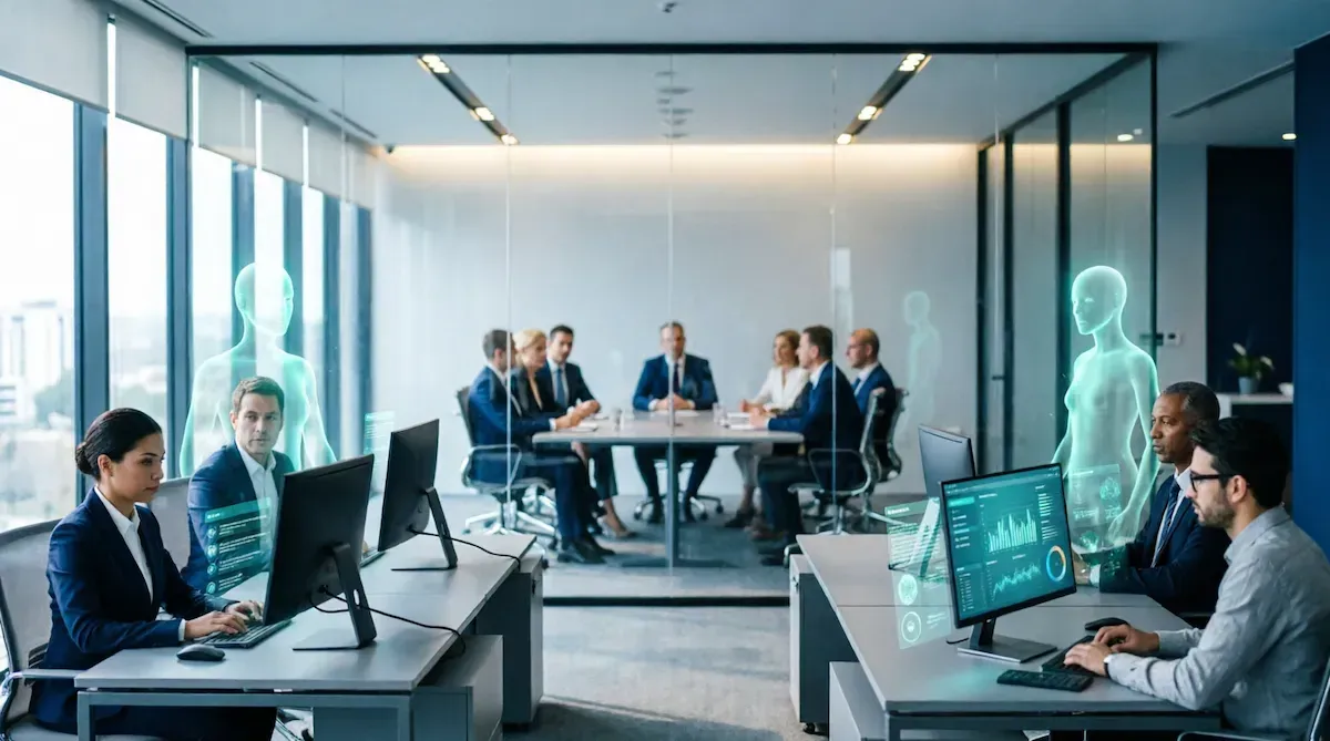 An illustration of AI tools being used in the workplace.